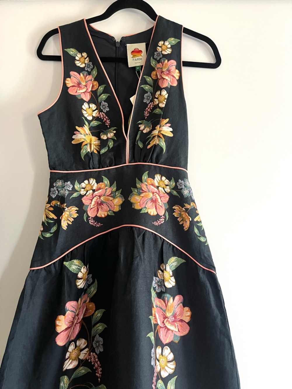 FARM Rio Maira Floral Dark Blue Linen Midi Dress Size XS NWT - Picture 9 of 16